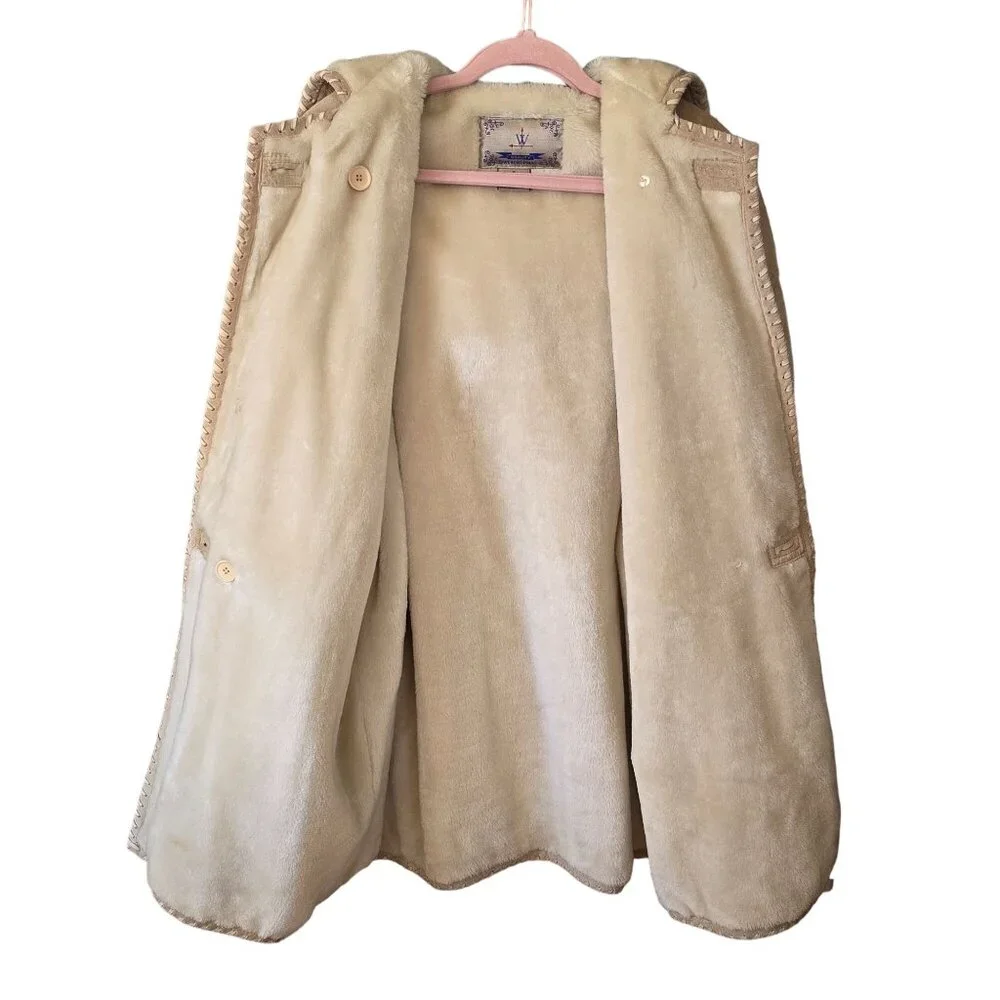 VTG Weathervane Women Suede Leather Coat Med Hood Fleece Lining Western Cowgirl - Picture 11 of 12
